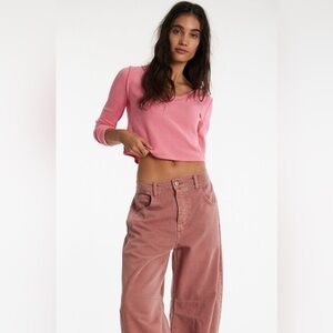 Free People Care FP Manchester Long Sleeve NWT XL pink confetti v neck